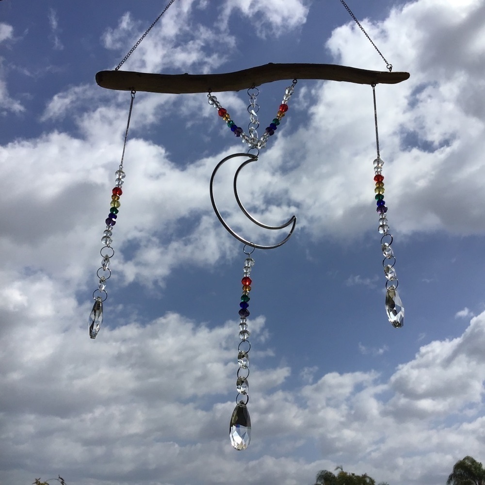 BOHEMIAN Moon Sun Catcher Crystal Boho Window Hanging Rainbow Chakra Garden